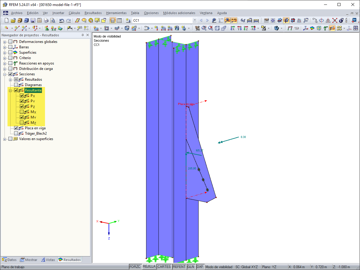 Fuerzas resultantes y momentos de la sección