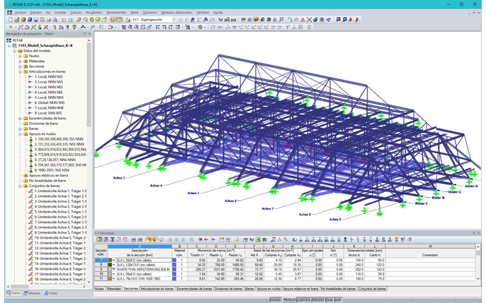 Modelo 3D de la estructura del techo del escenario en RSTAB (© KREBS + KIEFER)
