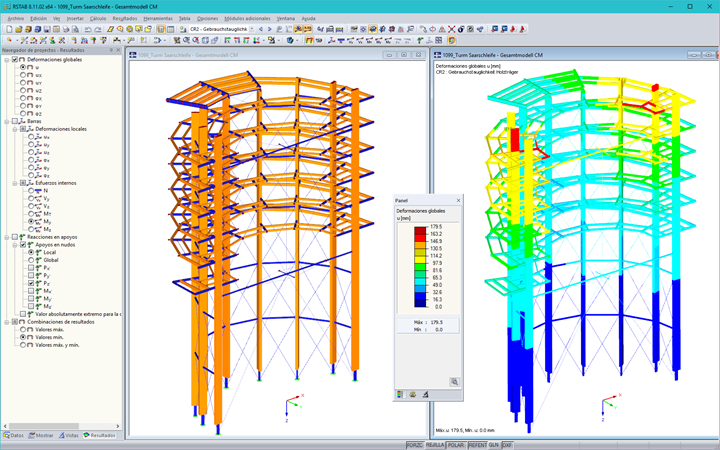 Modelo 3D y deformación de la torre mirador en RSTAB (© WIEHAG GmbH)
