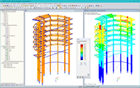 Modelo 3D y deformación de la torre mirador en RSTAB (© WIEHAG GmbH)