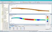 Modelo y forma del primer modo de un puente peatonal y ciclista en RFEM (© IB Miebach)