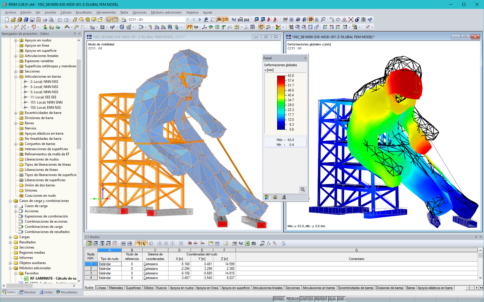 3D-Modell und Verformungsfigur des Edy in RFEM (© sblumer ZT GmbH)