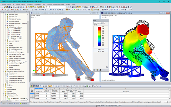 3D-Modell und Verformungsfigur des Edy in RFEM (© sblumer ZT GmbH)