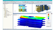 Modelo de RFEM de la casa pasiva de madera de cinco pisos con la forma del primer modo (© Pirmin Jung Ingenieure)