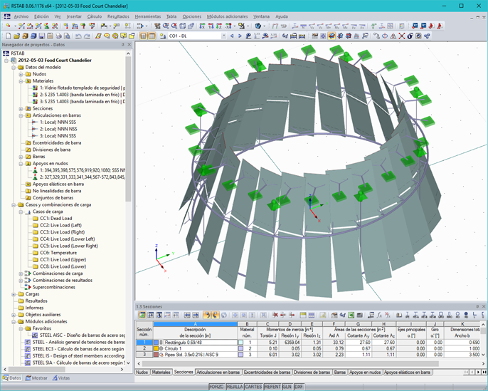 Modelo en 3D de la estructura de soporte de la lámpara de cristal en RSTAB (© www.stutzkiengineering.com)