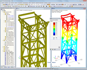 3D-Modell des Kesselgerüstes und Verformungsfigur in RSTAB (© Voss & Kamb und Partner GmbH)