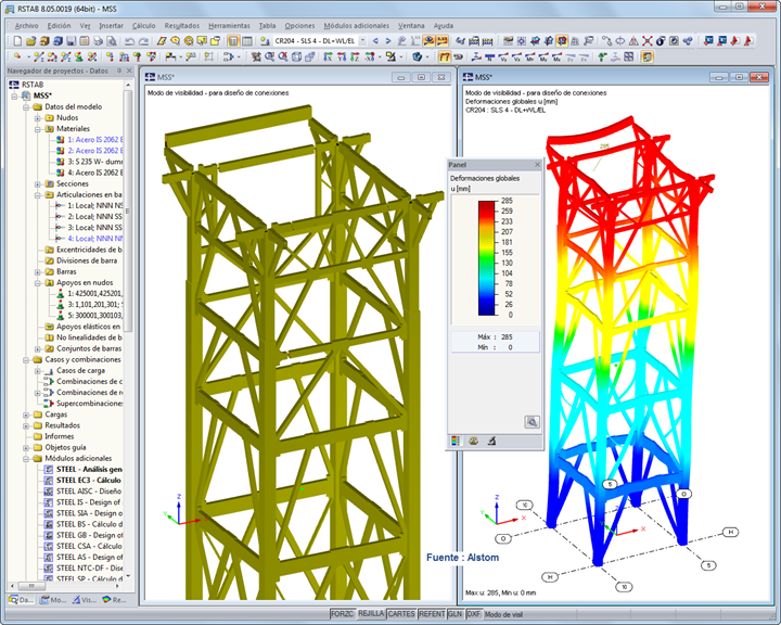 3D-Modell des Kesselgerüstes und Verformungsfigur in RSTAB (© Voss & Kamb und Partner GmbH)