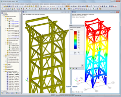 3D-Modell des Kesselgerüstes und Verformungsfigur in RSTAB (© Voss & Kamb und Partner GmbH)
