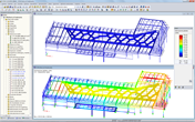 Modell des Food Court-Daches in RFEM mit Verformungsergebnissen (© Helika a.s.)