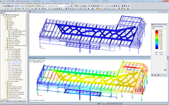 Modell des Food Court-Daches in RFEM mit Verformungsergebnissen (© Helika a.s.)