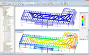 Modell des Food Court-Daches in RFEM mit Verformungsergebnissen (© Helika a.s.)