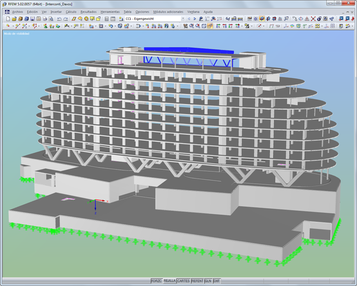 Modelo espacial de hotel en RFEM (© Sailer Stepan y Partner)