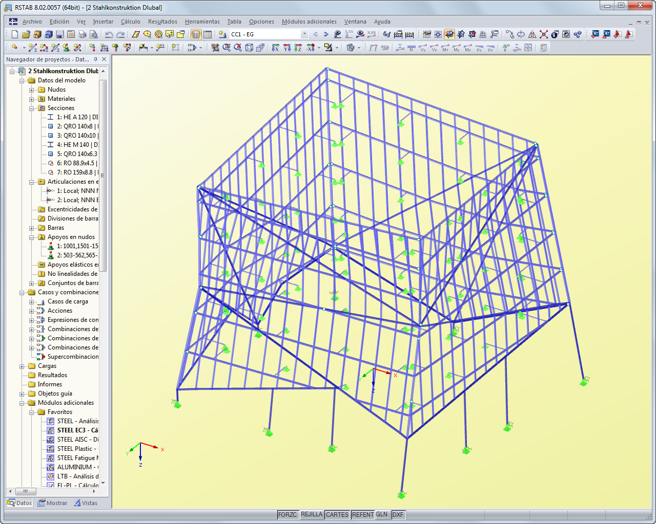 Estructura de soporte de la fachada en RSTAB (© Klöckner GmbH)