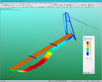 RFEM-Modell der Pylonbrücke mit Darstellung der Verformung (© IB Robert Buxbaum)