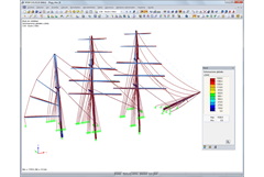 Deformación del aparejo en caso de una tormenta de 54 nudos (~ 100 km/h) en RFEM (© Wollert)