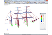 Deformación del aparejo en caso de una tormenta de 54 nudos (~ 100 km/h) en RFEM (© Wollert)
