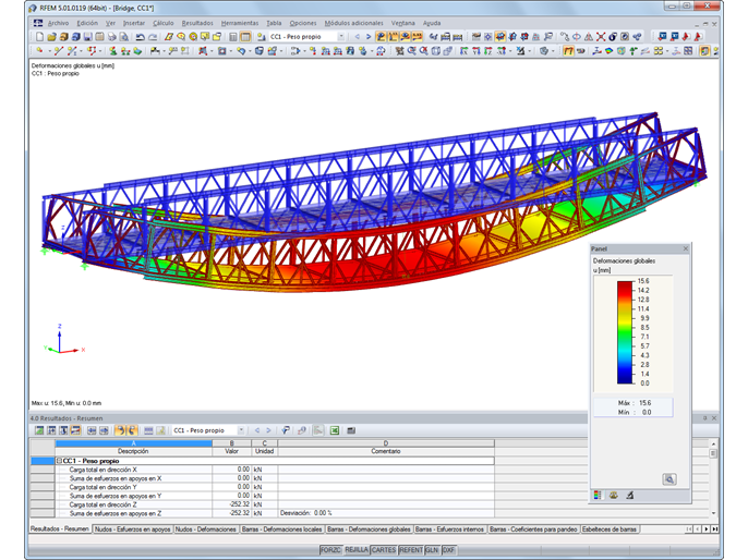 Representación de la deformación de un puente en RFEM (© Janson Bridging)