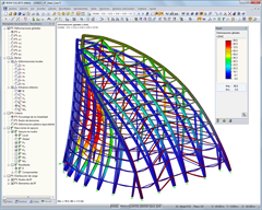 Modelo estructural de RFEM mostrando la deformación de la punta de una torre (© Werner Sobek Stuttgart)
