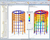Modell und Verformungsbild des Turms in RSTAB (© WIEHAG)