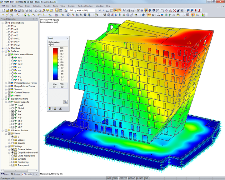 Modelo con deformación visualizada en RFEM (© in.ge.na.)