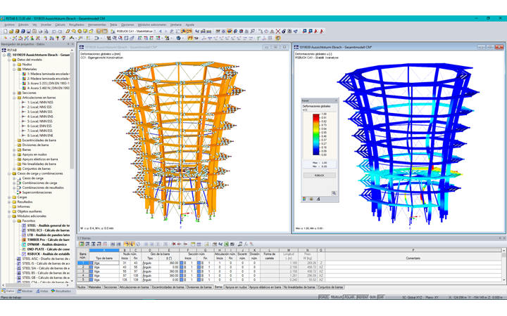 3D-Modell und Knickfigur des Aussichtsturmes in RSTAB (© WIEHAG GmbH)