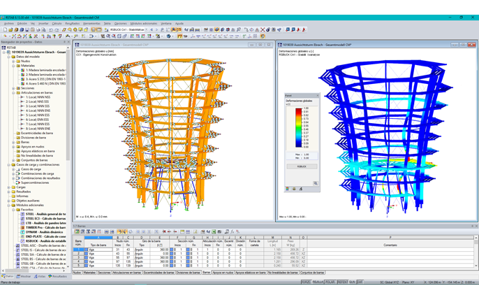 3D-Modell und Knickfigur des Aussichtsturmes in RSTAB (© WIEHAG GmbH)