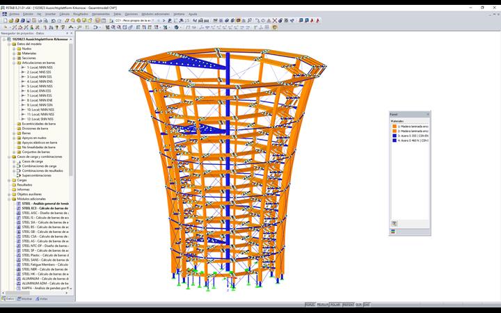 Modelo en 3D de la torre mirador en RSTAB (© WIEHAG GmbH)