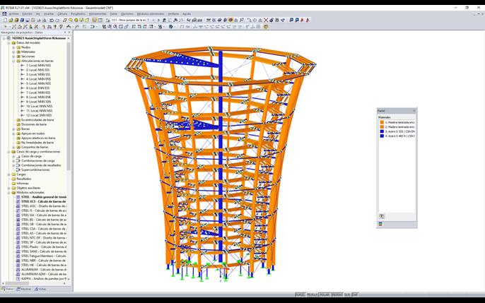 Modelo en 3D de la torre mirador en RSTAB (© WIEHAG GmbH)