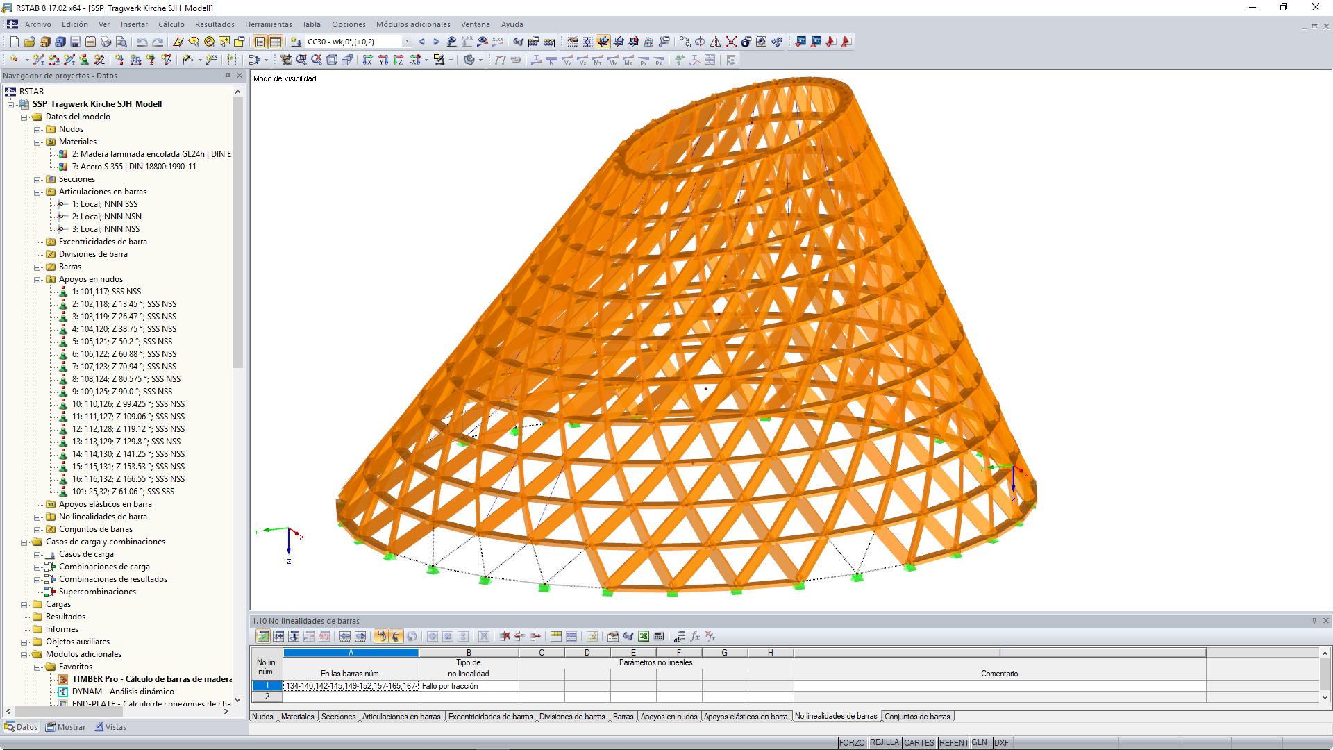 RSTAB-Modell der Pfarrkirche St. Josef in Holzkirchen (© Sailer Stepan Partner GmbH)