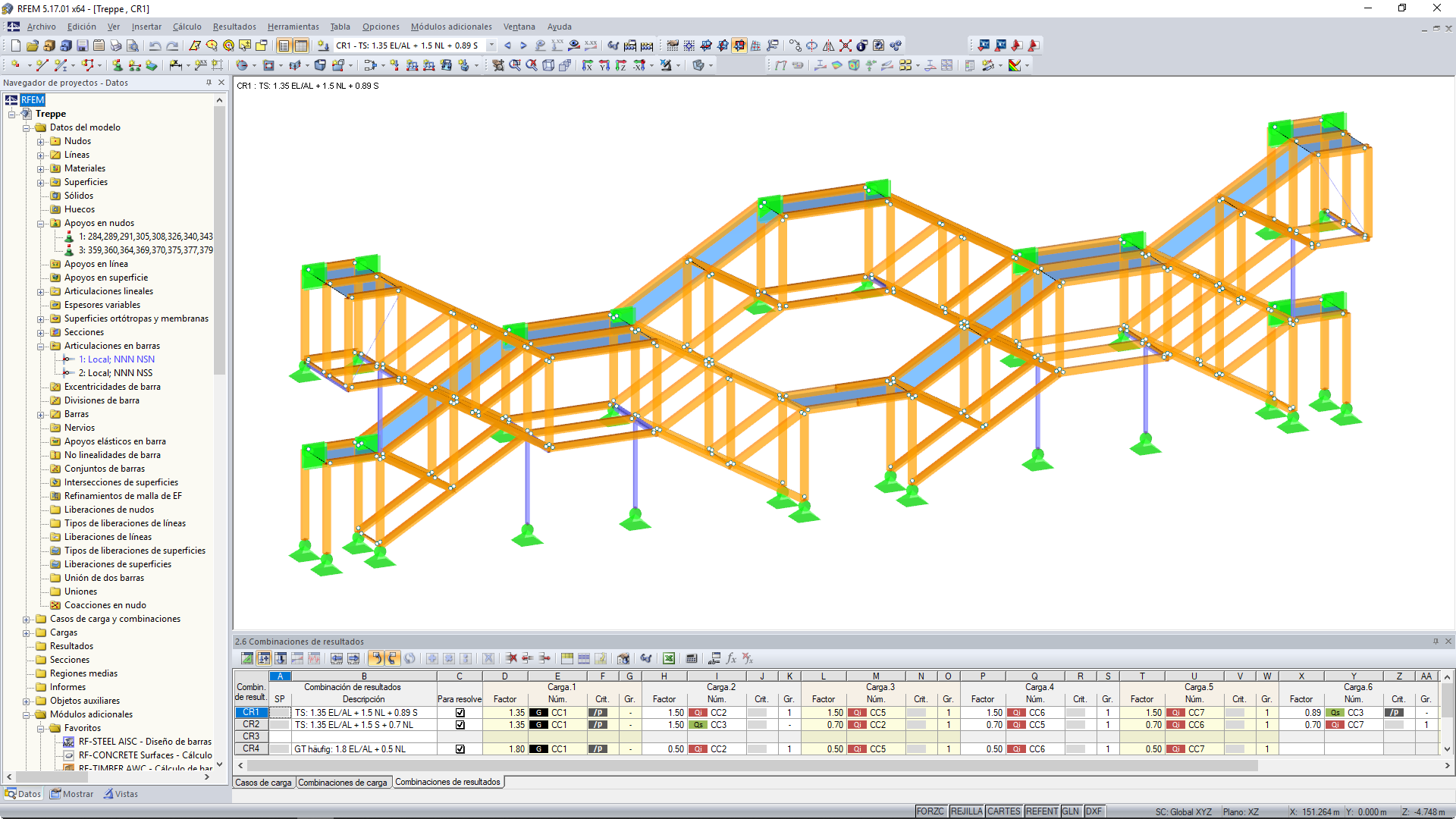 RFEM-Modell der Treppenkonstruktion aus Holzfachwerkbindern (© Josef Kolb AG)