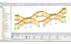RFEM-Modell der Treppenkonstruktion aus Holzfachwerkbindern (© Josef Kolb AG)