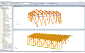 Modelo de RFEM de la estación de montaña (superior) y la estación del valle (inferior) (© Indermühle Bauingenieure)