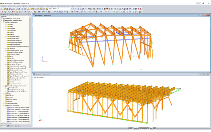 Modelo de RFEM de la estación de montaña (superior) y la estación del valle (inferior) (© Indermühle Bauingenieure)