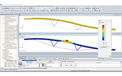 Modelo (superior) y forma del primer modo (inferior) de la armadura de techo híbrida en RFEM (© StructureCraft Builders Inc.)