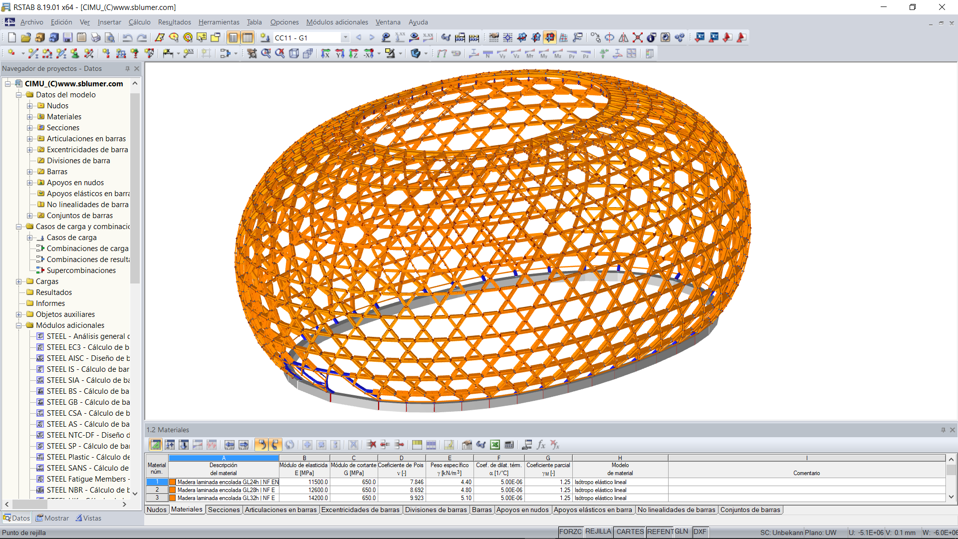 Modelo 3D de CIMU - ILE DE SEGUIN en RSTAB (© sblumer ZT GmbH)