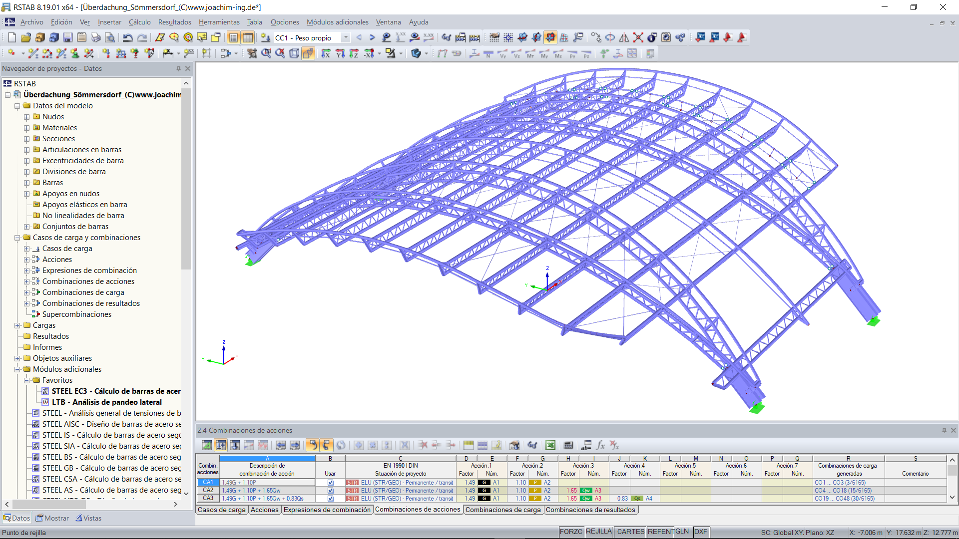 3D-Modell des Dachtragwerks in RSTAB (© Joachim Ingenieure)