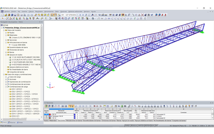 Modelo 3D de la pasarela peatonal en RSTAB (© Konstrukt: ING GmbH)