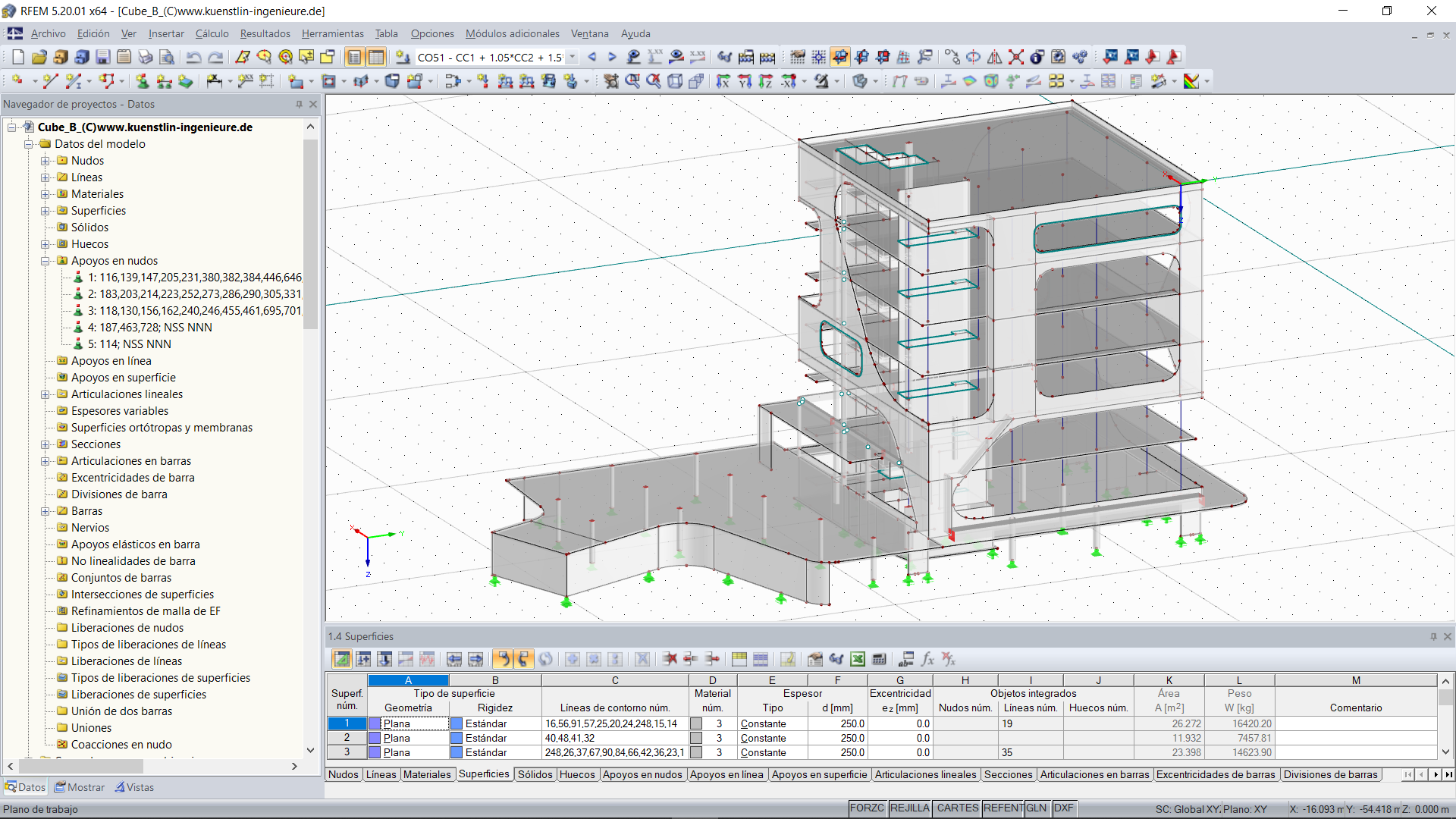 Modelo en 3D del "Cubo B" en RFEM (© kunstlin ingenieure)