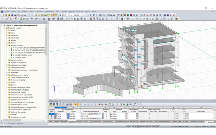 Modelo en 3D del "Cubo B" en RFEM (© kunstlin ingenieure)