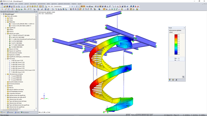 Modelo de RFEM de la escalera de caracol con deformaciones visualizadas (© Vic Obdam Staalbouw BV)