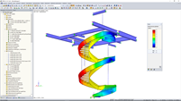 Modelo de RFEM de la escalera de caracol con deformaciones visualizadas (© Vic Obdam Staalbouw BV)