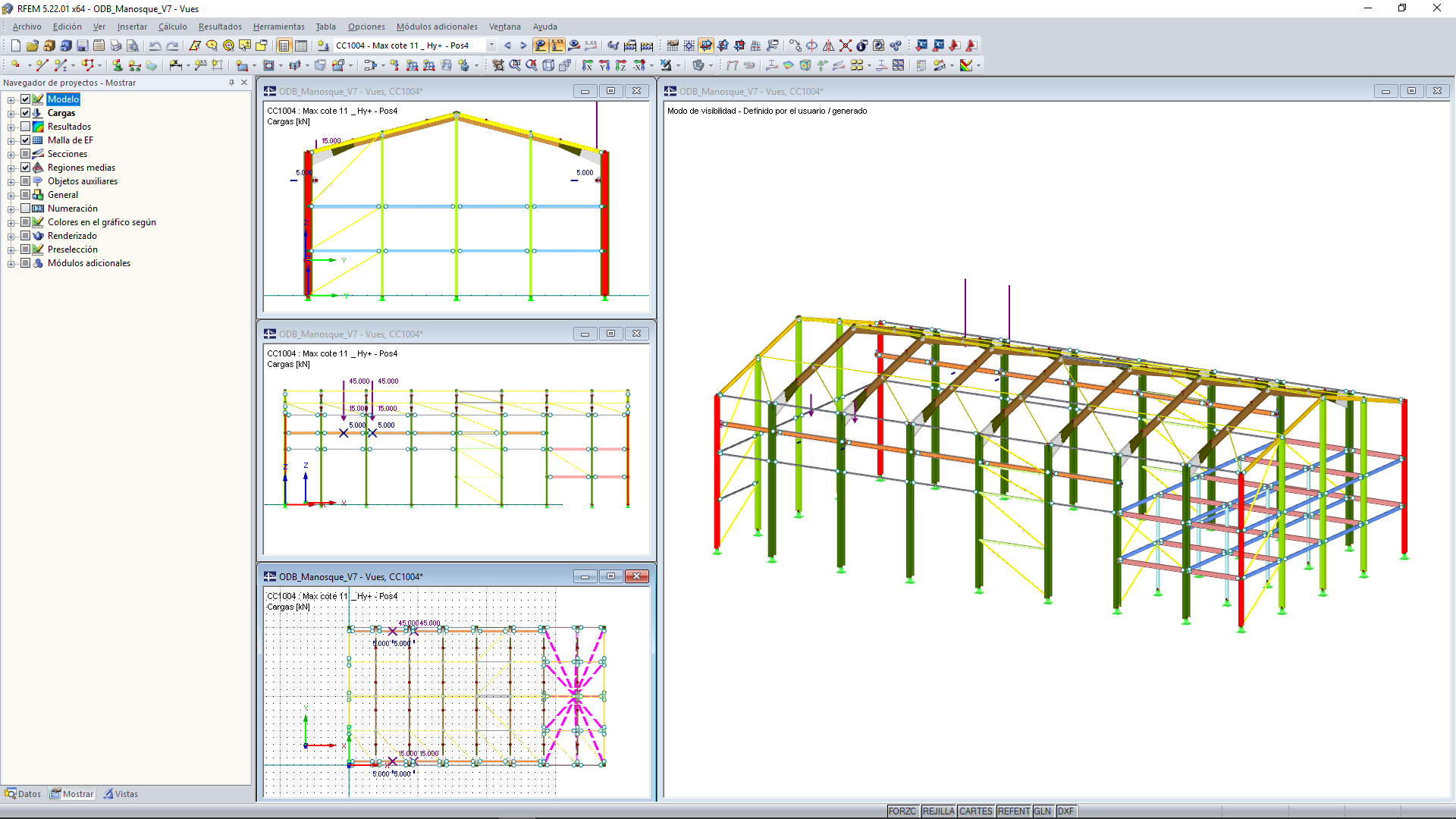 Diferentes cargas del puente grúa en RFEM (© Albyr)