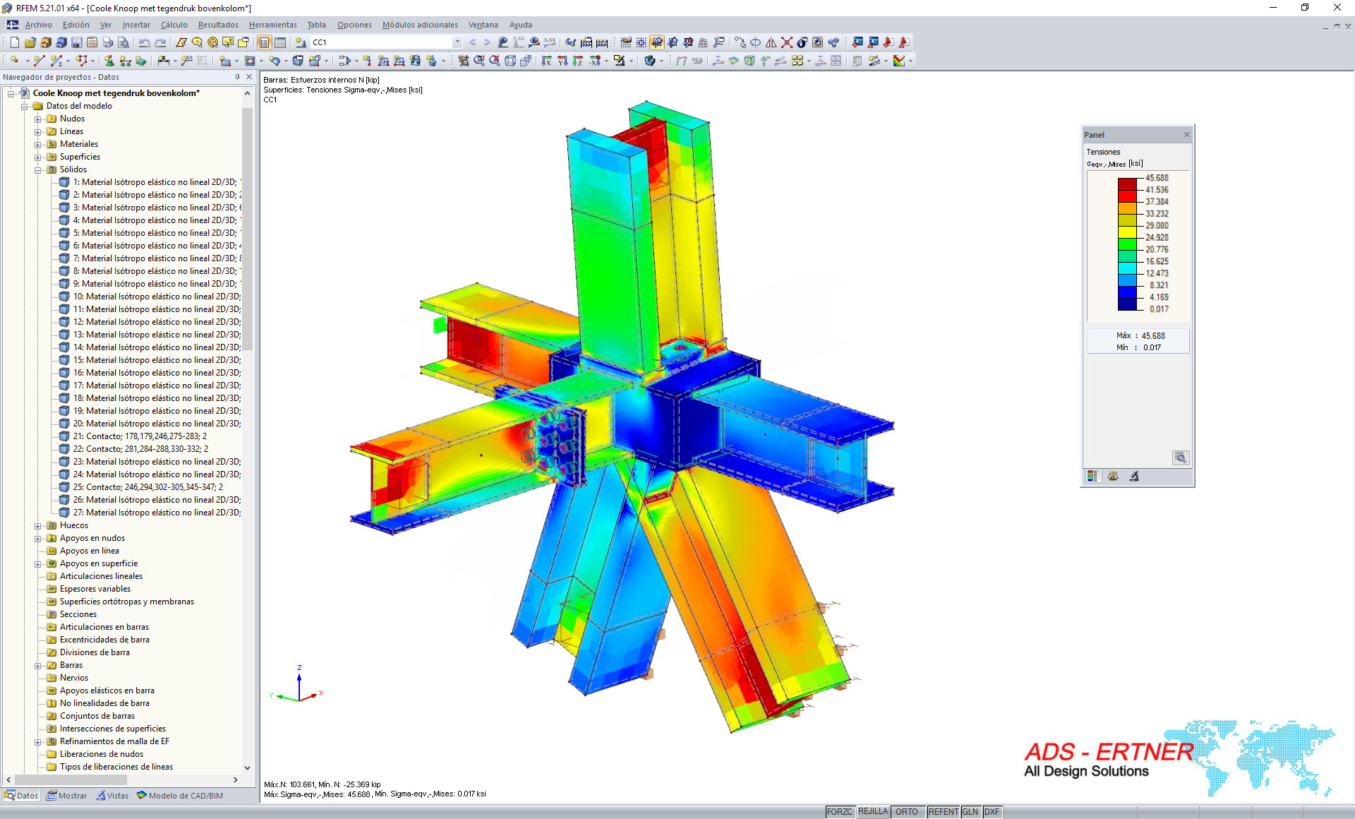 Conexión con tensiones equivalentes en RFEM (© ADS-ERTNER BV)