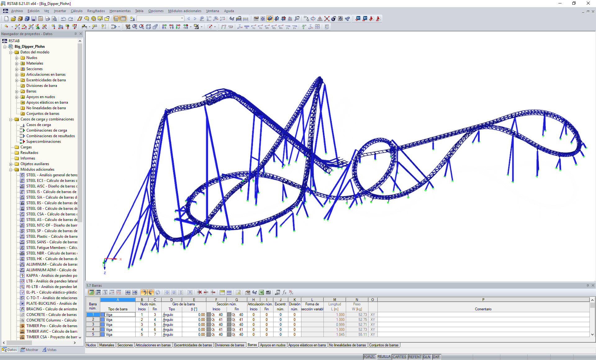 Modelo de RSTAB de la montaña rusa Big Dipper Coaster "Dynamite" (© Weiß Beratende Ingenieure)