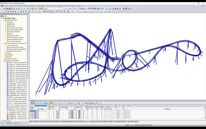 Modelo de RSTAB de la montaña rusa Big Dipper Coaster "Dynamite" (© Weiß Beratende Ingenieure)