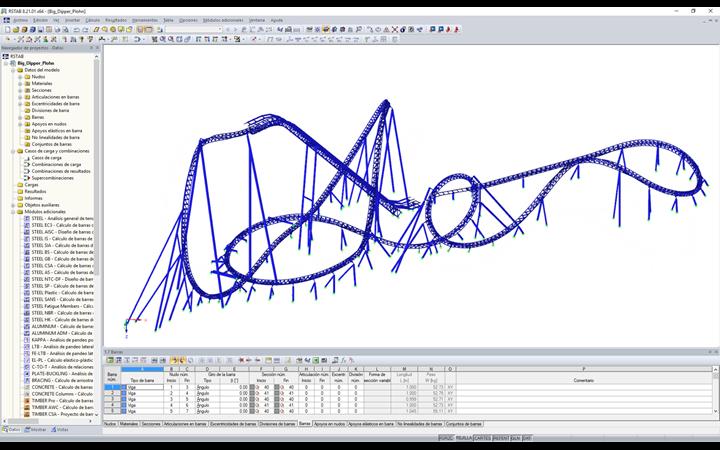 Modelo de RSTAB de la montaña rusa Big Dipper Coaster "Dynamite" (© Weiß Beratende Ingenieure)