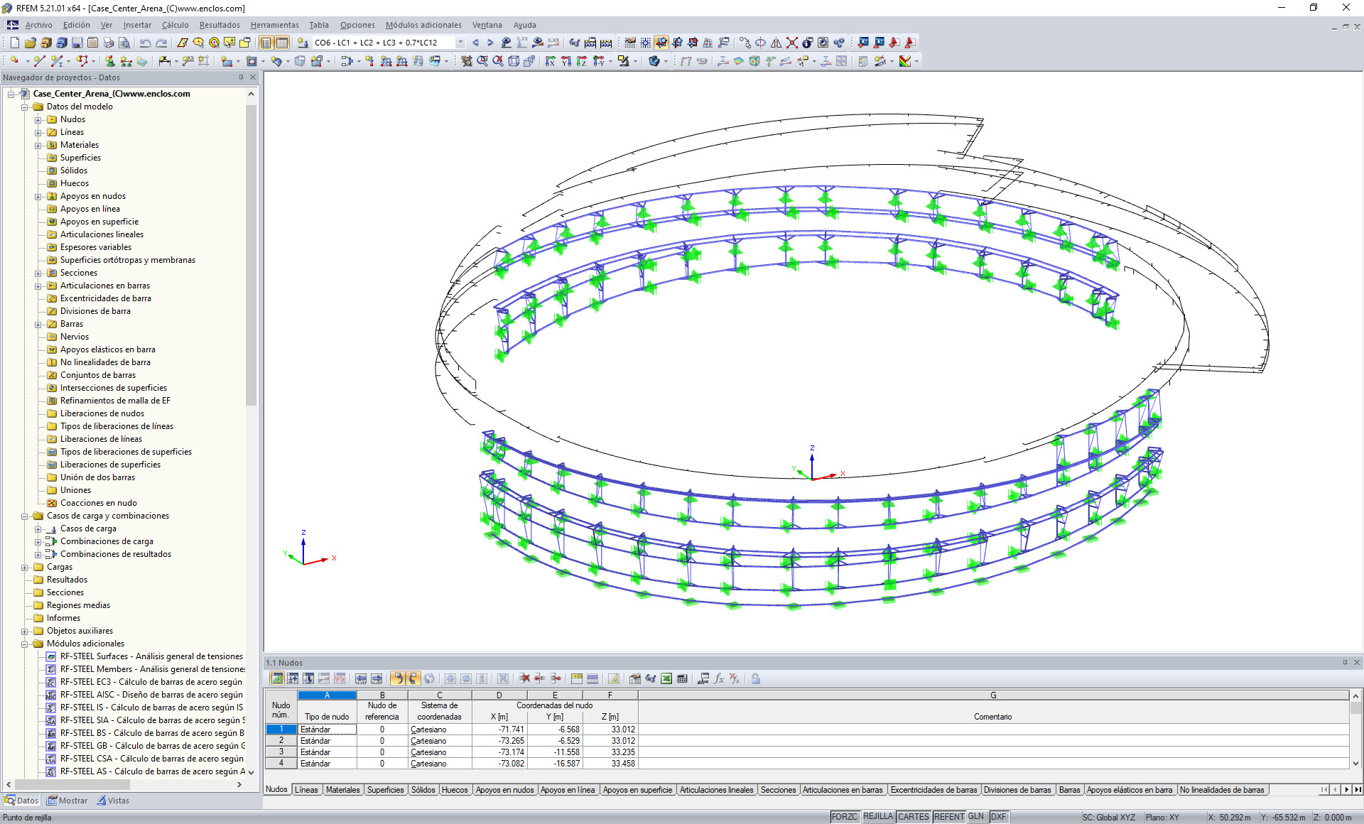 Estructura de apoyo de la fachada en RFEM (© Enclos Corp.)