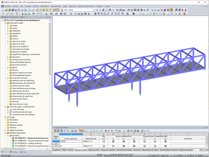 La estructura de cerchas en 3D de la pista de atletismo interior en RFEM (© Statik Breinbauer)