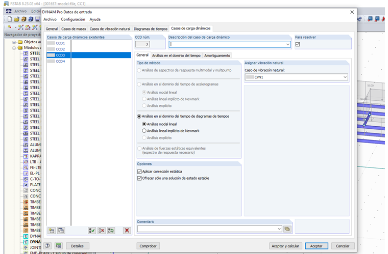 Configuración para calcular la solución de estado estacionario sin parte transitoria de la ecuación de movimiento