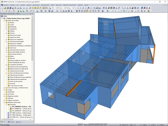Modelo de RFEM de la vivienda (© Maderas Besteiro)